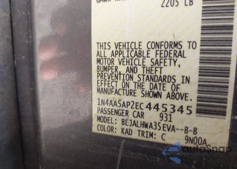 2014 Nissan Maxima 3.5 Sv from USA, damaged, VIN 1N4AA5AP2EC445345